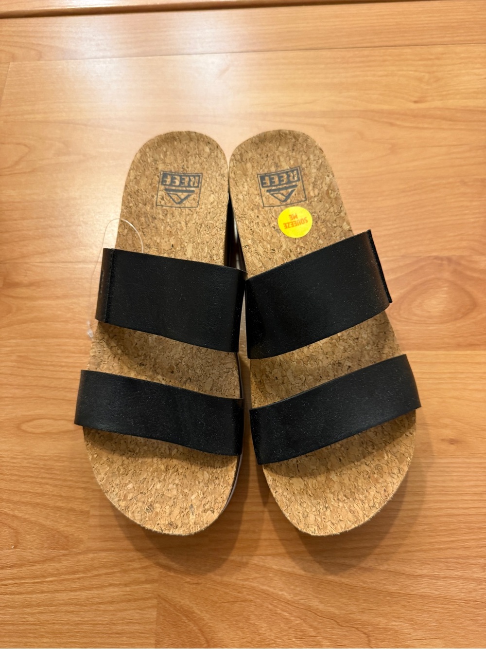REEF Black Cork Platform Slide Sandals Double Strap size 7